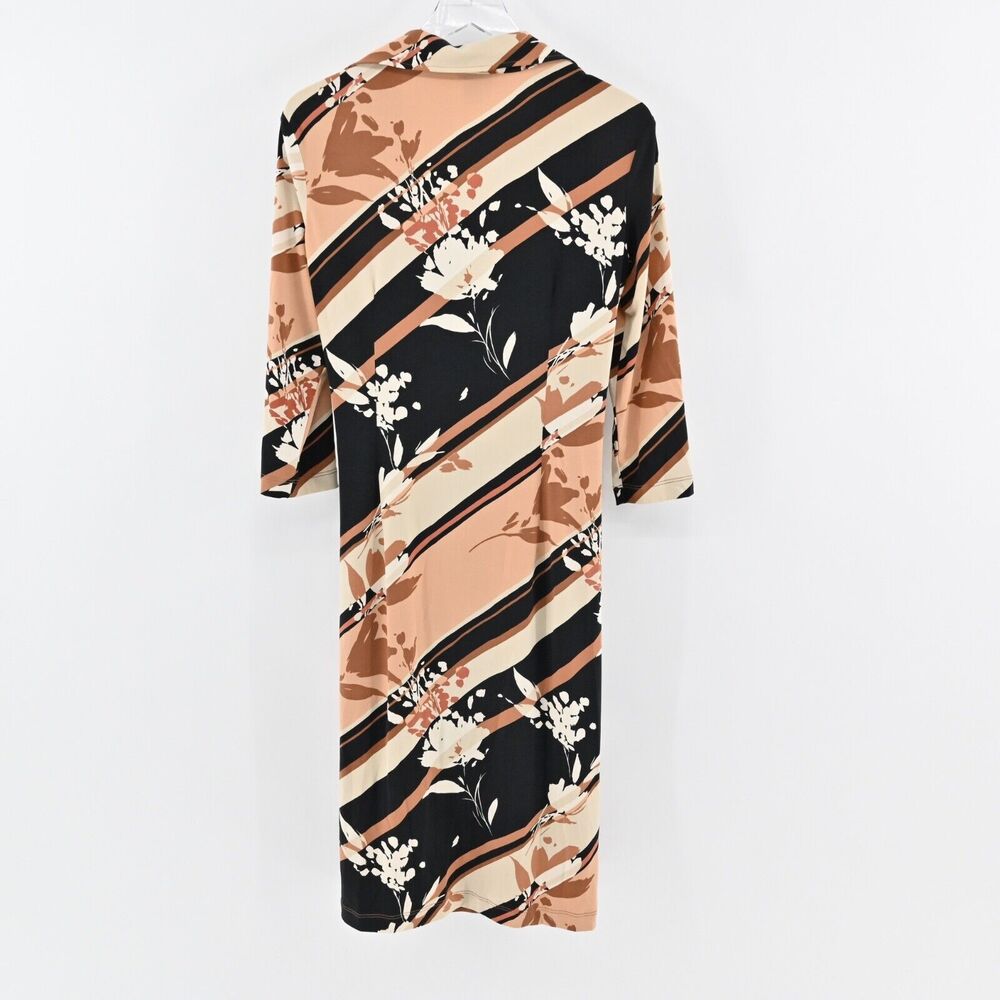 BCBGMAXAZRIA Dress‎ Sz L Brown Stripe Floral Collared Faux Wrap Long Sleeve Midi - Picture 5 of 12